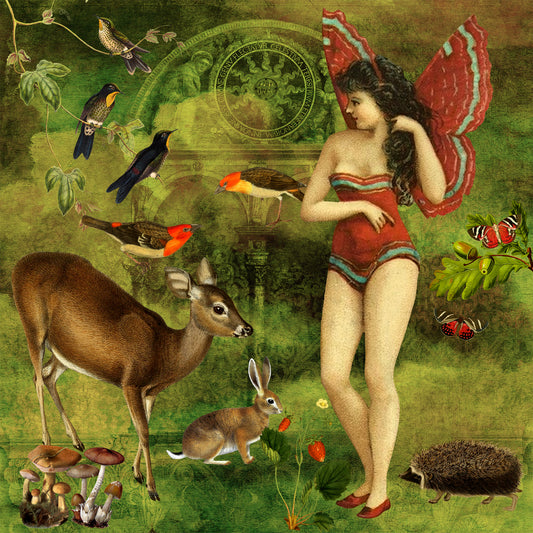 'Vintage Butterfly Girl' Art Greeting Card